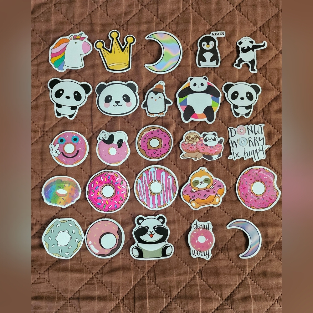 Panda and donut themed stickers, 25pc, Journaling, stationary, arts and crafts,